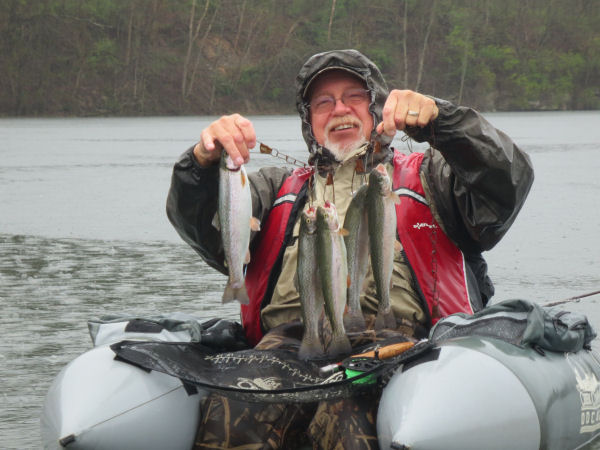 Several trout caught from a float tube